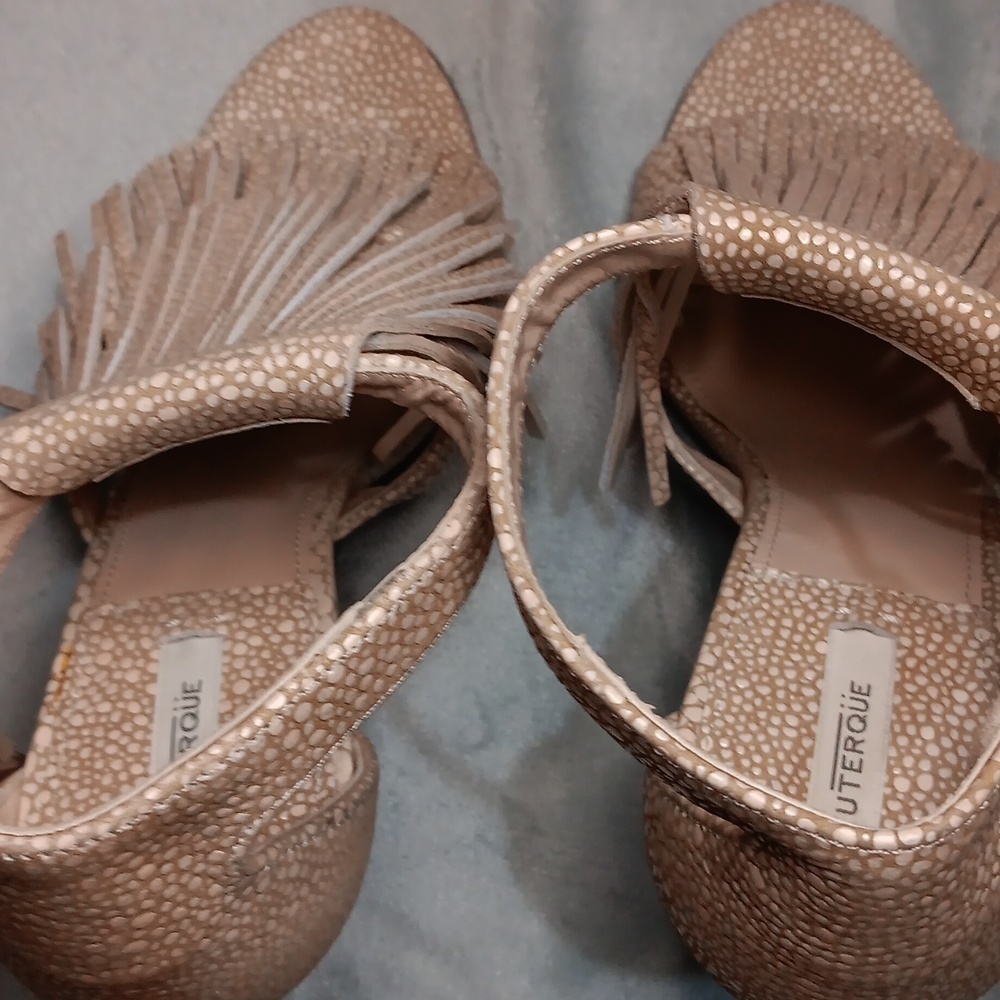 UTERQUE SPAIN FRINGE LEATHER ANKLE STRAP STILETTO HEELS BAICH EUR 38 US 7.5 - Picture 13 of 15